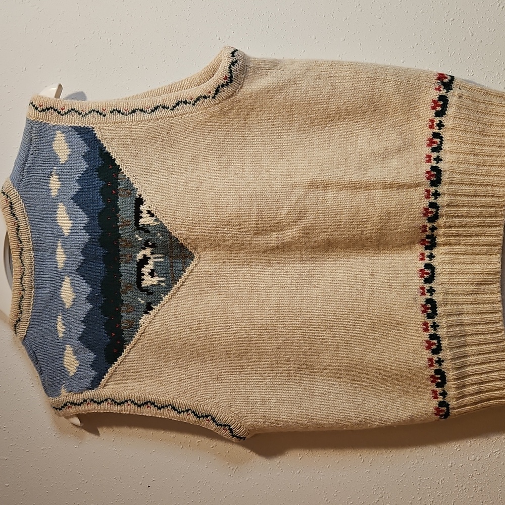 Vintage Orvis 100% Shetland Wool Button Down Vest Cows Pasture Farm Scene Sz M - Picture 3 of 5
